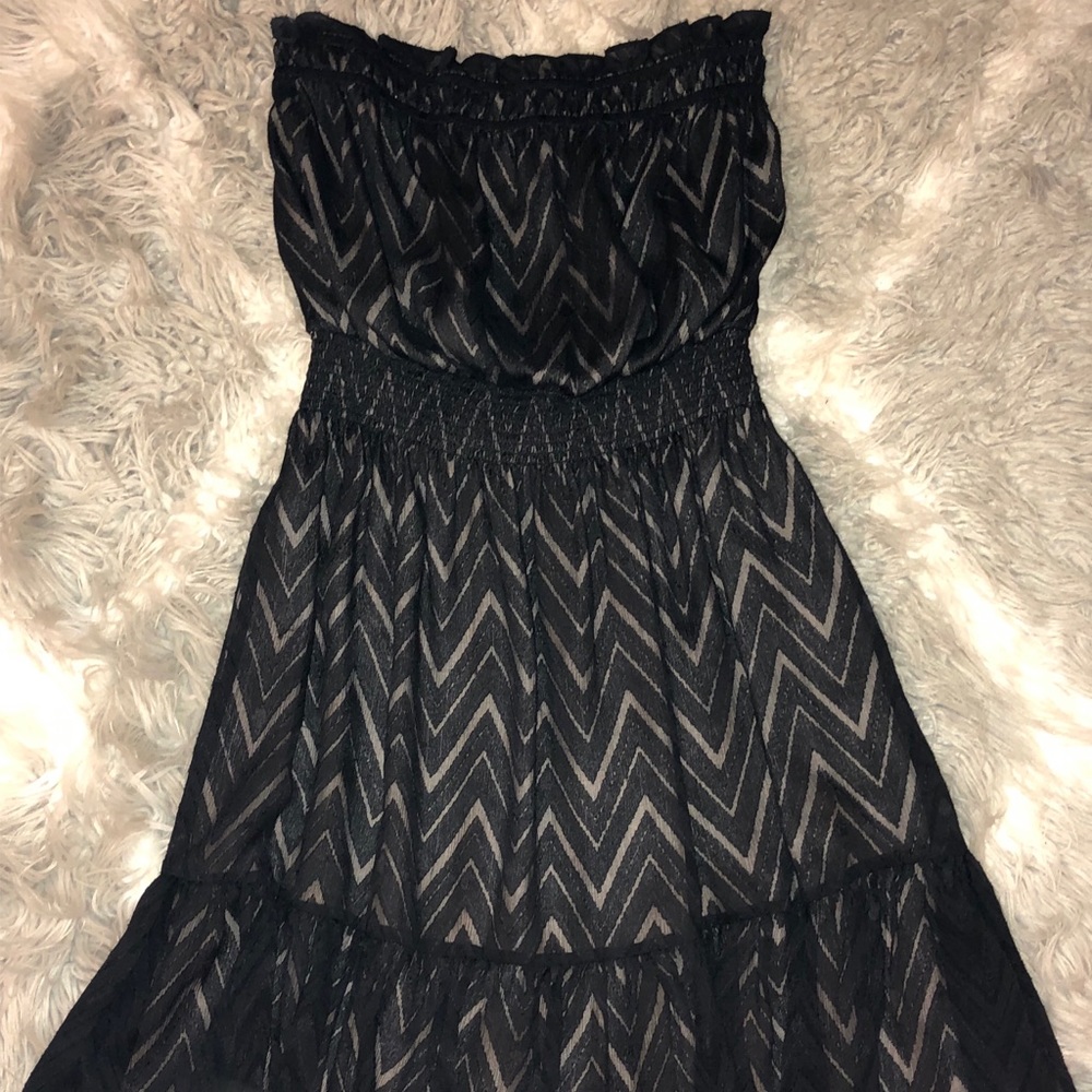 Rebecca Taylor Black Chevron Overlay Silk Midi